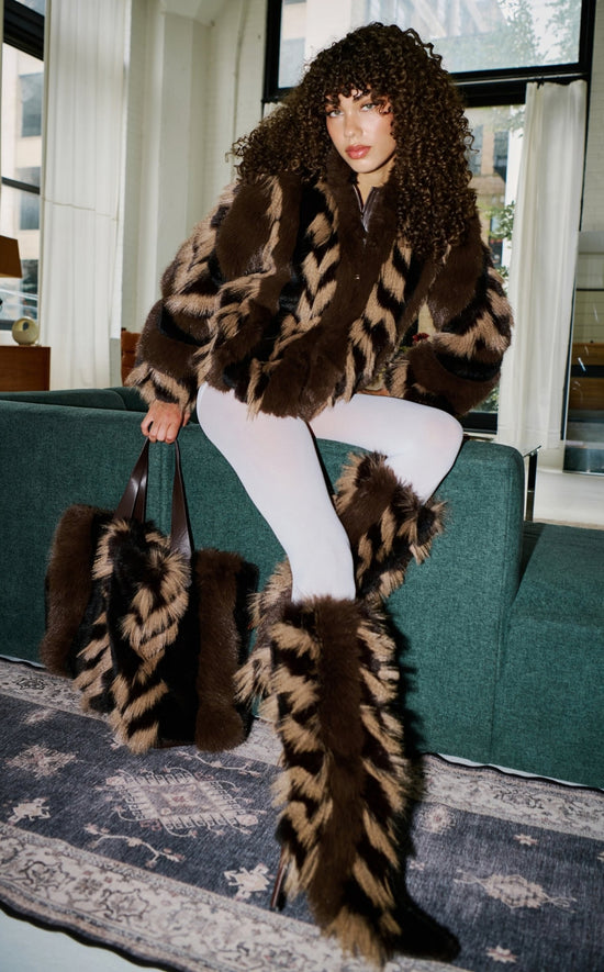 UPSELLA-CHOCOLATE FAUX FUR STILETTO BOOT