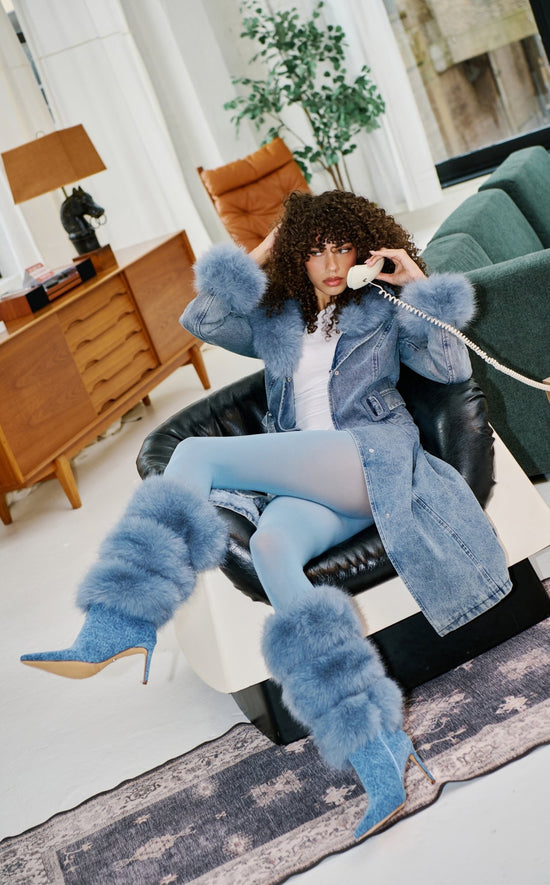 SENAE-BLUE FAUX FUR STILETTO BOOT