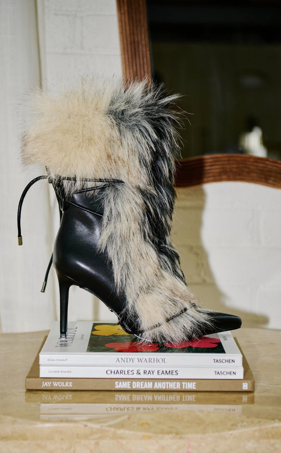 MAHTAMA-BLACKBEIGE FAUX FUR STILETTO BOOTIE