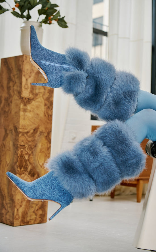 SENAE-BLUE FAUX FUR STILETTO BOOT