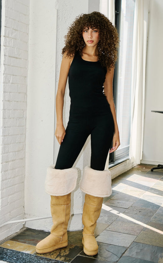 SHEA-SAND FLATFORM BOOT WITH FUR TRIM