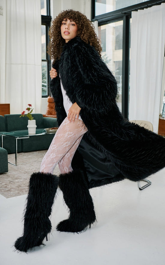 VAULT-BLACK FAUX FUR COAT