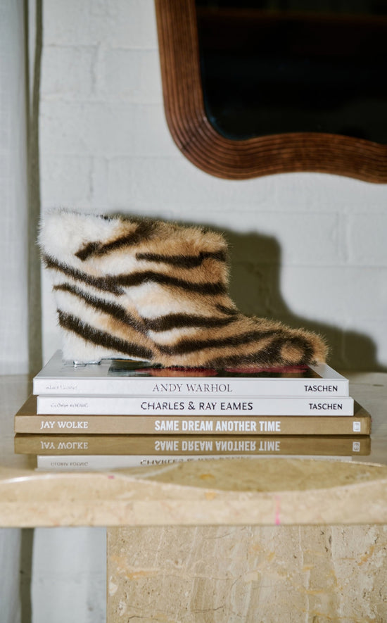 WAFIYA-TIGER FAUX FUR WEDGE PUMP