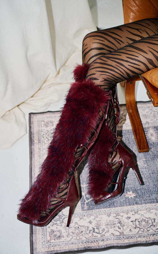STAMOS-MERLOT FAUX FUR GLADIATOR SANDAL BOOT