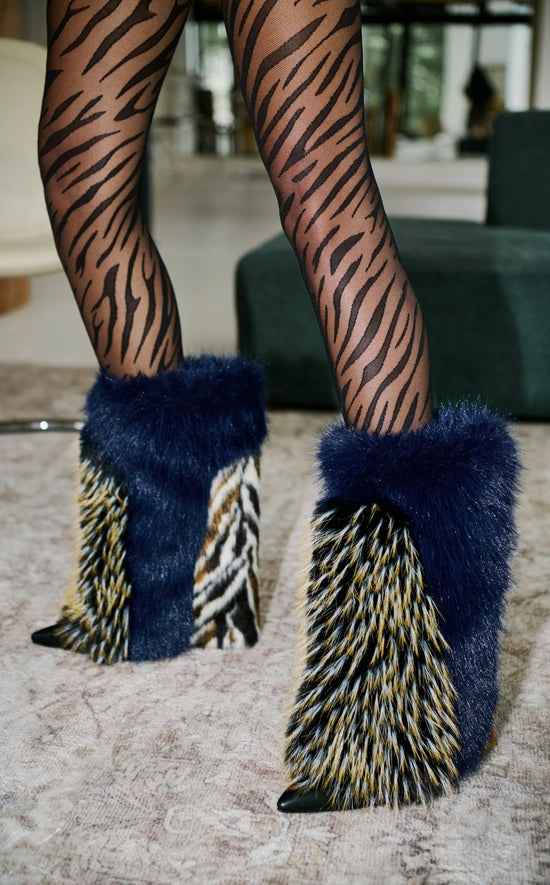 BRIASH-NAVYMULTI FAUX FUR WEDGE BOOTIE