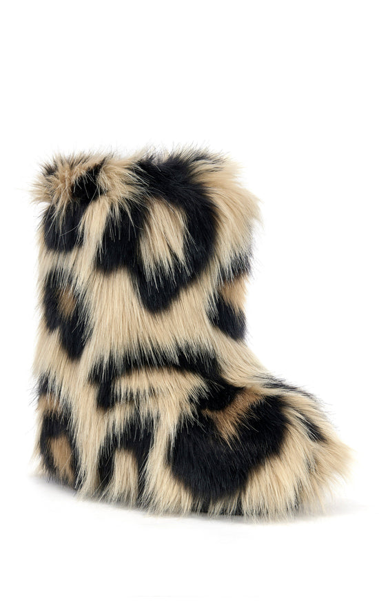 ALBERT-BROWNLEOPARD FAUX FUR FLAT BOOTIE