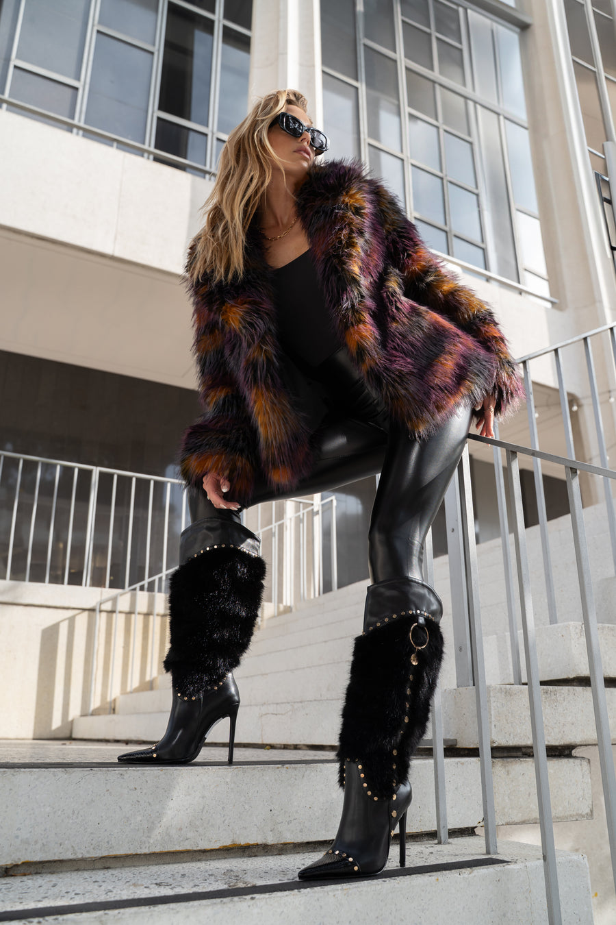ALISETTE-BLACK FAUX FUR STILETTO BOOT