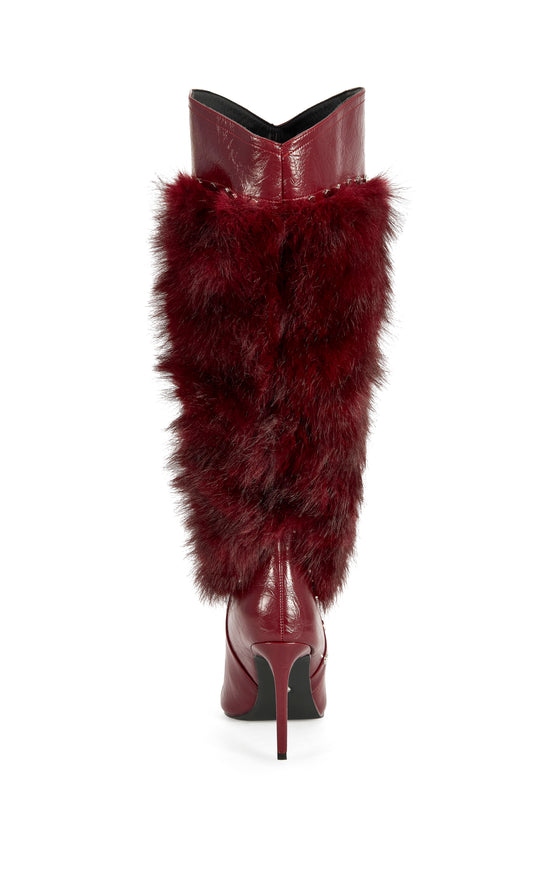 ALISETTE-BURGUNDY FAUX FUR STILETTO BOOT