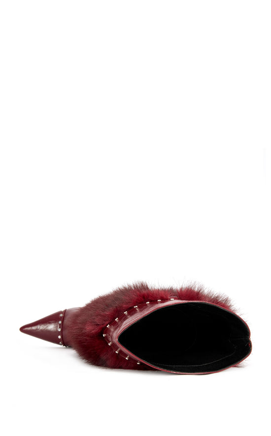 ALISETTE-BURGUNDY FAUX FUR STILETTO BOOT