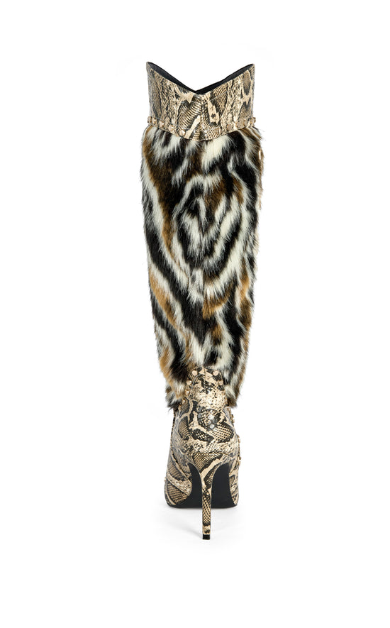 ALISETTE-SNAKEMULTI FAUX FUR STILETTO BOOT