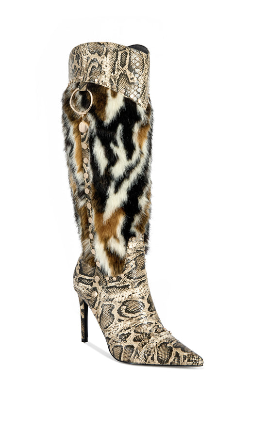 ALISETTE-SNAKEMULTI FAUX FUR STILETTO BOOT