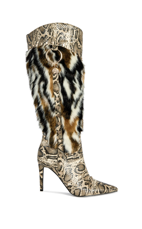 ALISETTE-SNAKEMULTI FAUX FUR STILETTO BOOT