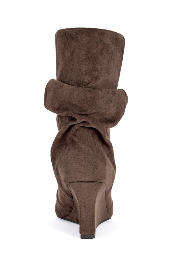 ALISSA-CHOCOLATE SLOUCH WEDGE BOOTIE