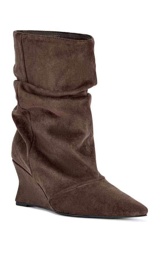 ALISSA-CHOCOLATE SLOUCH WEDGE BOOTIE