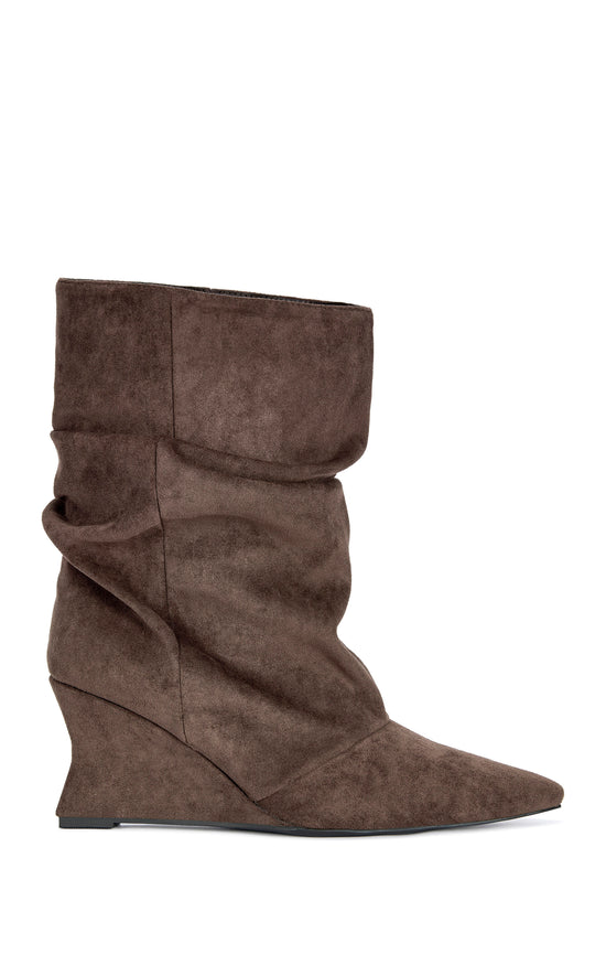 ALISSA-CHOCOLATE SLOUCH WEDGE BOOTIE