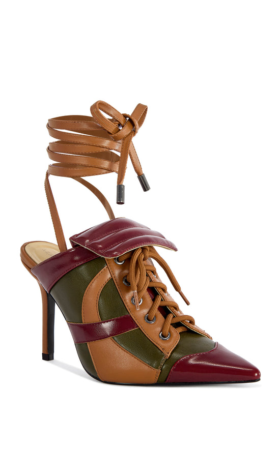 AMBRE-OLIVEMULTI SPORTY POINT-TOE WRAP-AROUND STILETTO PUMP