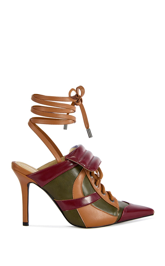 AMBRE-OLIVEMULTI SPORTY POINT-TOE WRAP-AROUND STILETTO PUMP