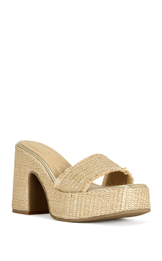 ANIKET-BEIGE WICKER PLATFORM SANDAL