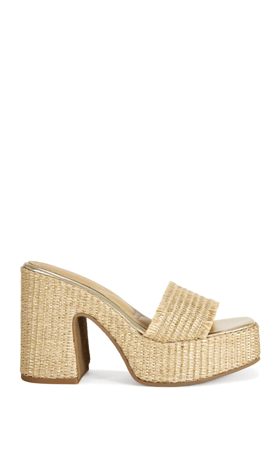 ANIKET-BEIGE WICKER PLATFORM SANDAL