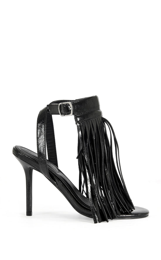 ANTIQUE-BLACK FRINGE STILETTO SANDAL