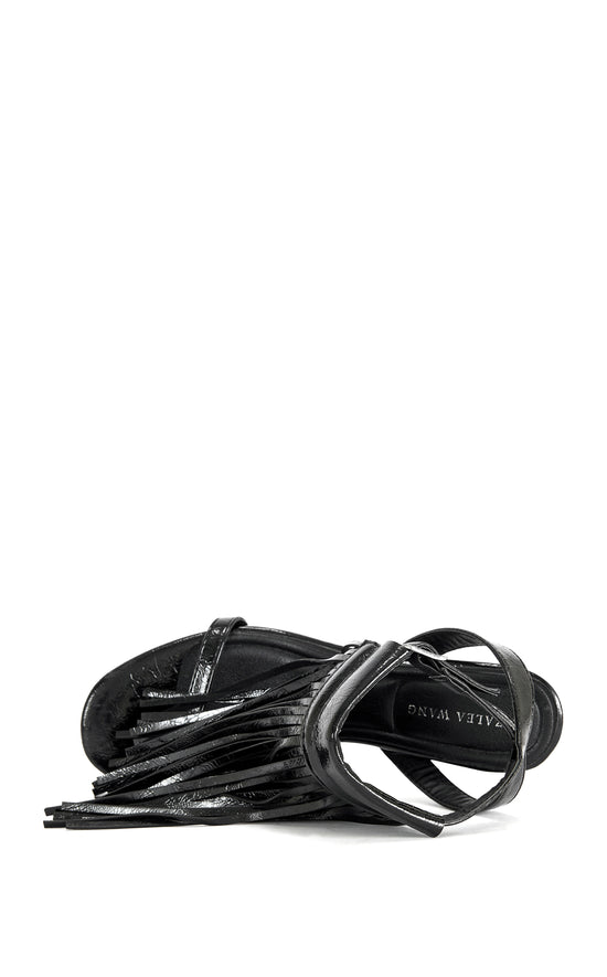 ANTIQUE-BLACK FRINGE STILETTO SANDAL