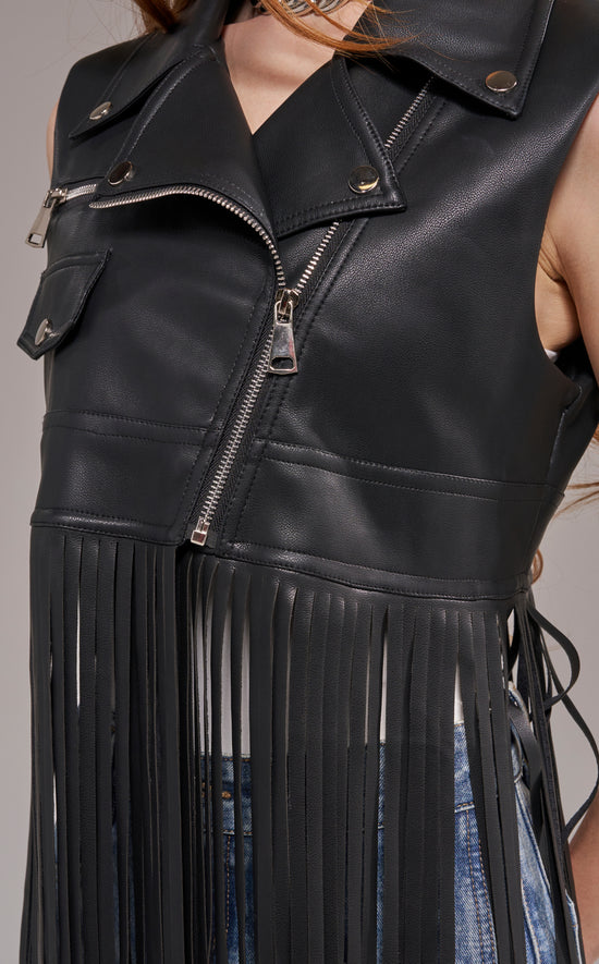 ARDEN-BLACK FRINGE MOTO VEST