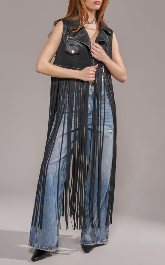 ARDEN-BLACK FRINGE MOTO VEST