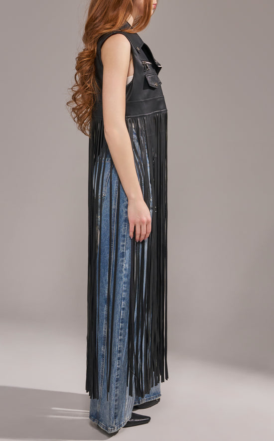 ARDEN-BLACK FRINGE MOTO VEST