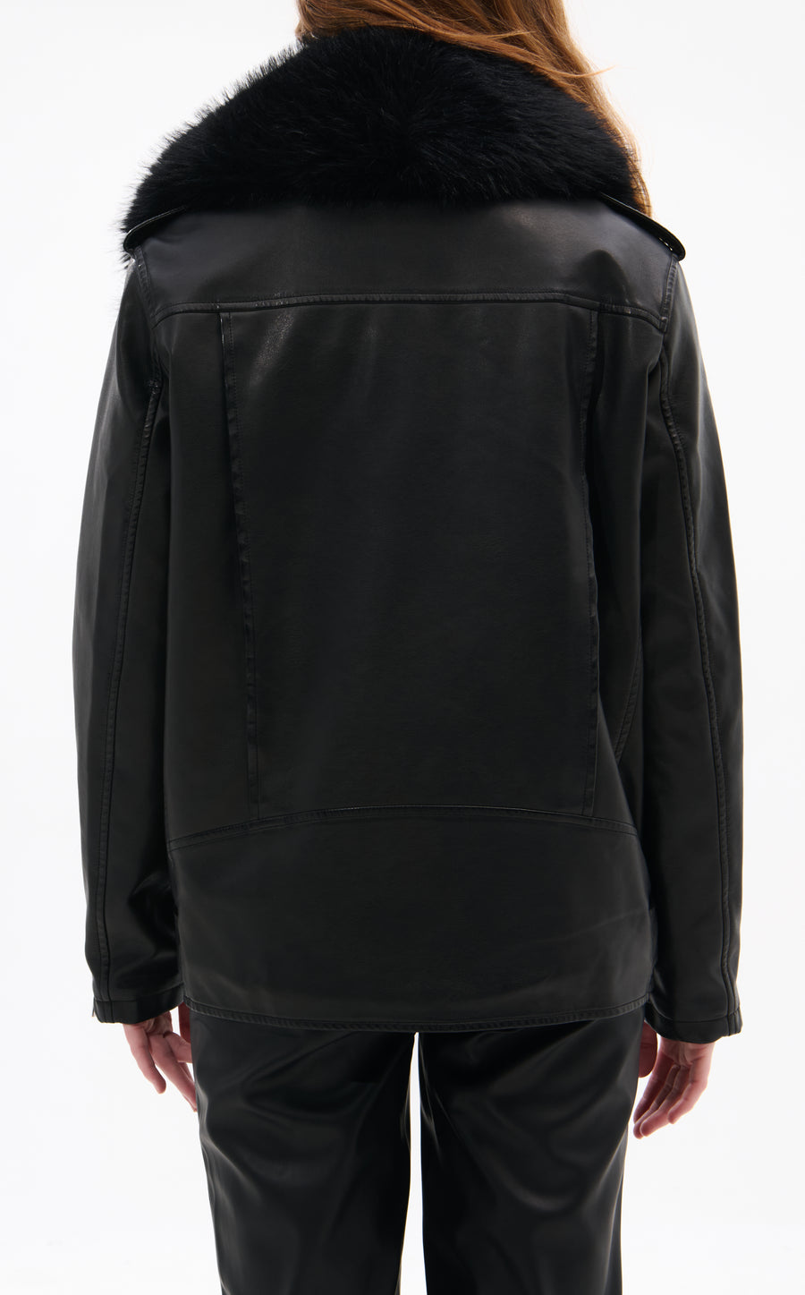 AURELIA-BLACK FAUX FUR MOTO JACKET