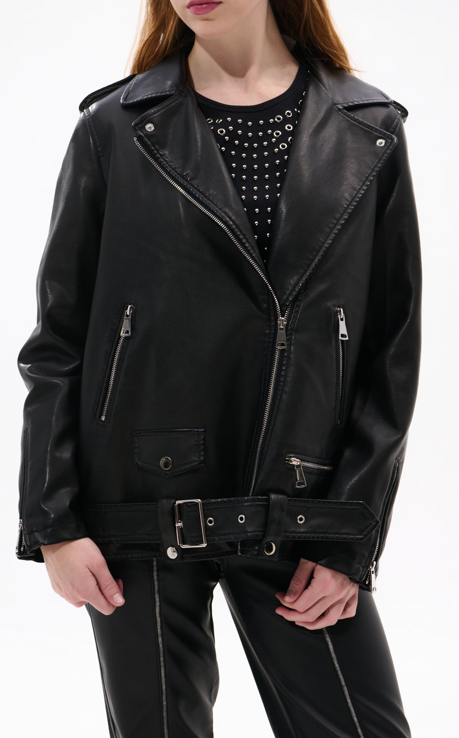 AURELIA-BLACK FAUX FUR MOTO JACKET