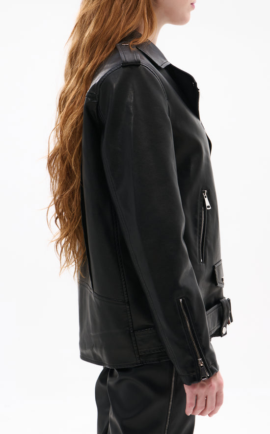 AURELIA-BLACK FAUX FUR MOTO JACKET