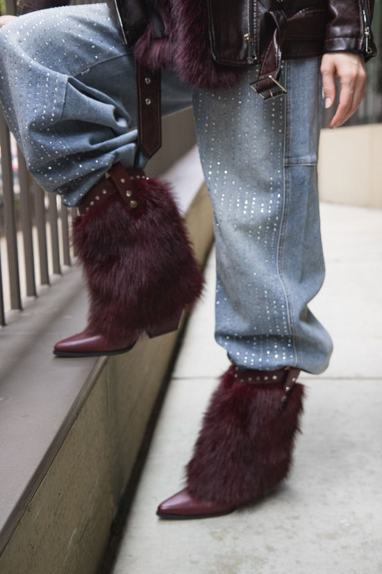 VIOLETTA-BURGUNDY FAUX FUR WESTERN BOOTIE