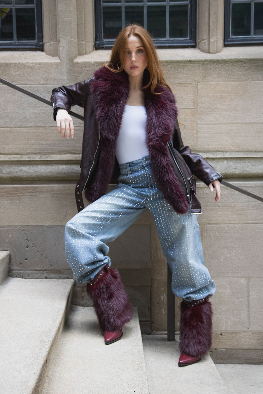 VIOLETTA-BURGUNDY FAUX FUR WESTERN BOOTIE