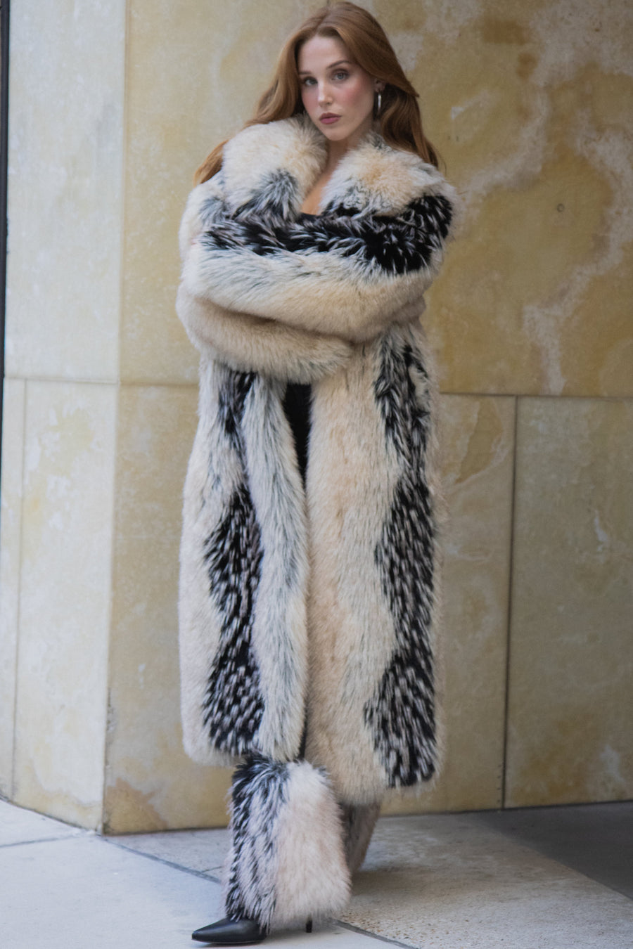 AURORA-TAN FAUX FUR COAT