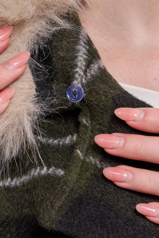 AVENNA-GREENPLAID LONG FAUX FUR TRENCH COAT