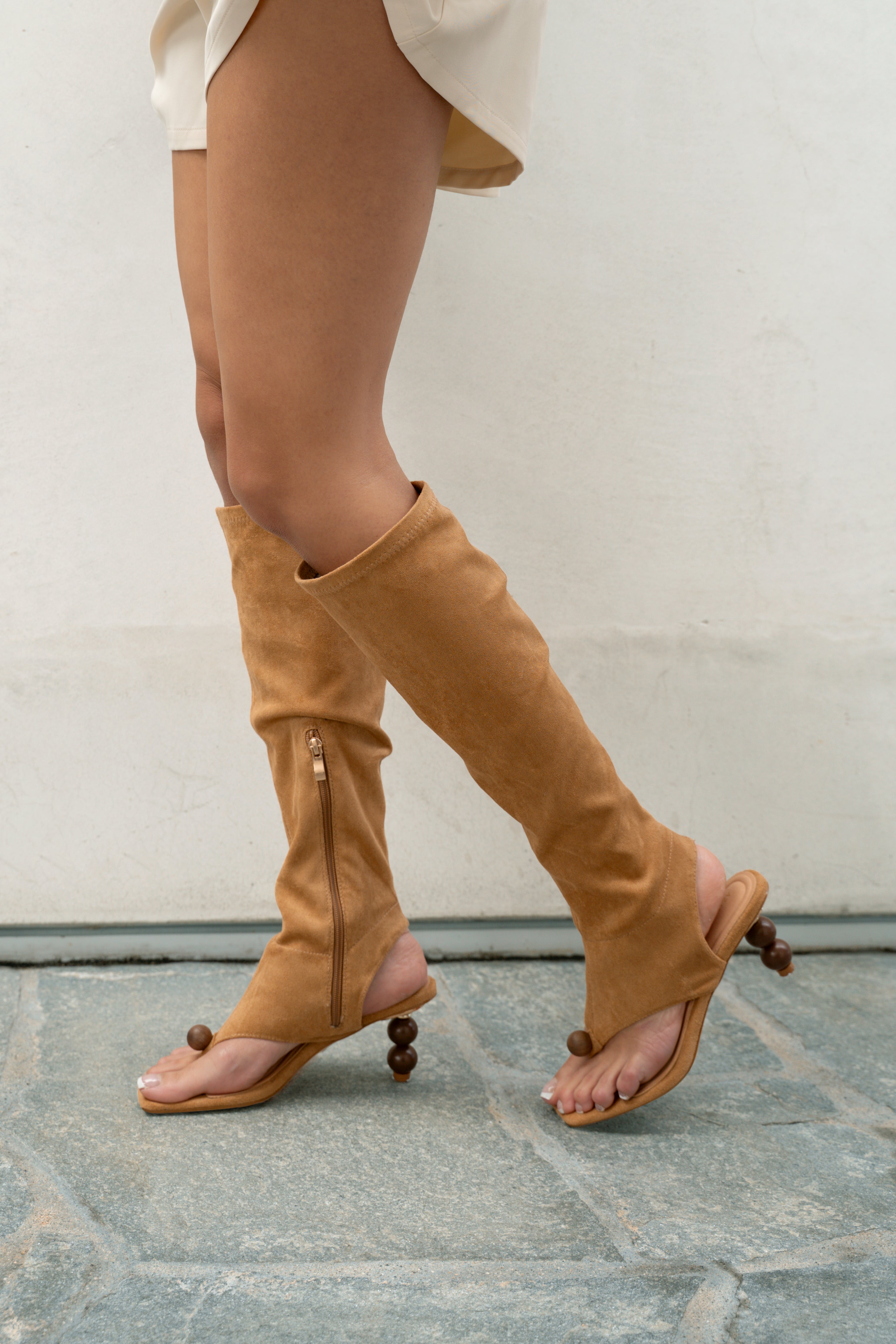 DOTTIE-TAN STILETTO SANDAL BOOT | AZALEA WANG