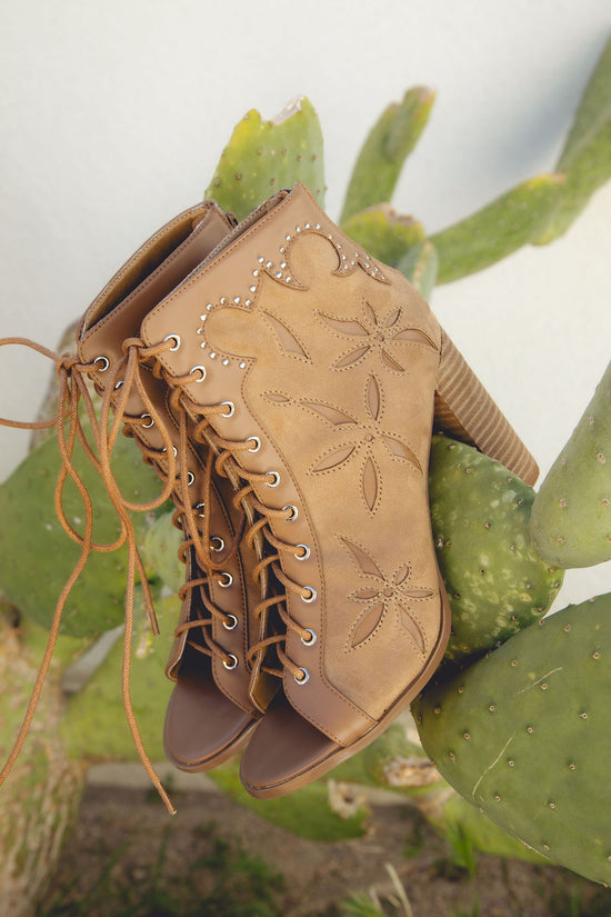 MIRONA-BROWN WESTERN PEEP-TOE BOOTIE
