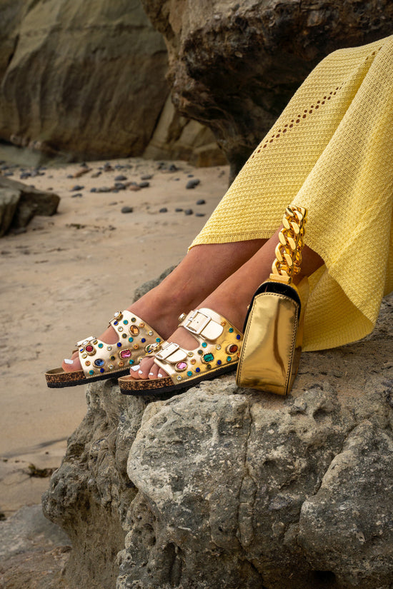 BAYLEAVES GOLD FLAT SANDAL AZALEA WANG bayleaves-gold-flat-sandal-azalea-wang