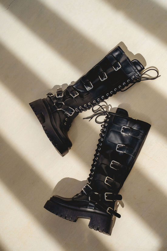 SAXEN-BLACK KNEE HIGH COMBAT BOOT