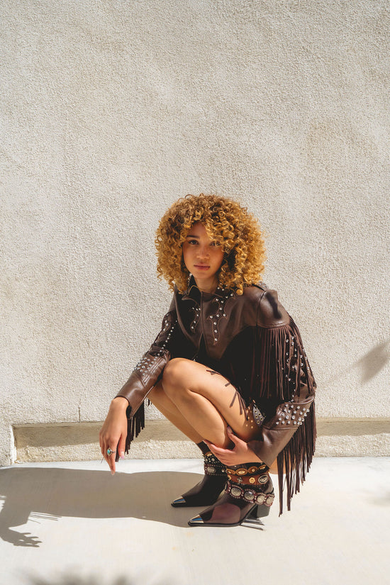 DUSAN-CHOCOLATE BELTED WESTERN BOOTIE