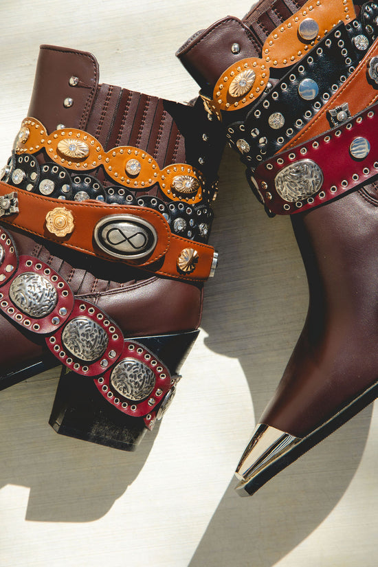DUSAN-CHOCOLATE BELTED WESTERN BOOTIE