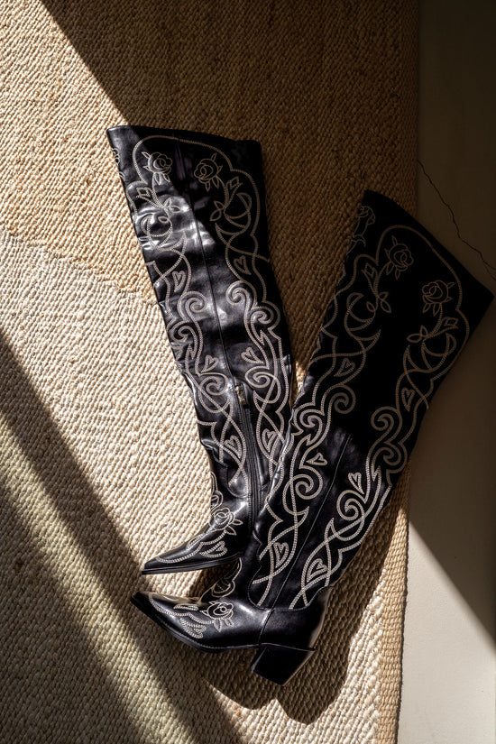 KESS-BLACK OVER THE KNEE WESTERN BOOT
