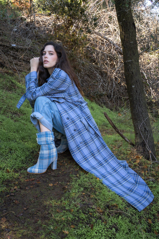 HOBBS-BLUE PLAID TRENCH JACKET