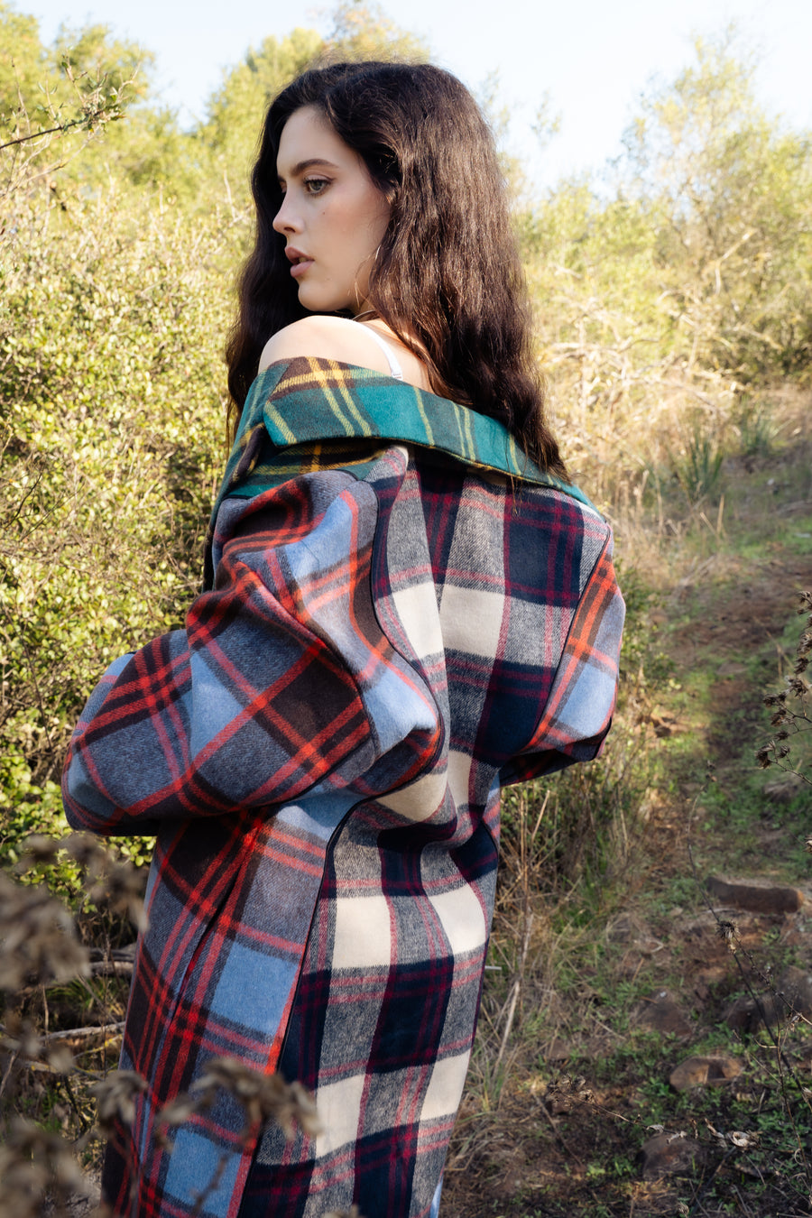 STUDIO-MULTI PLAID TRENCH JACKET