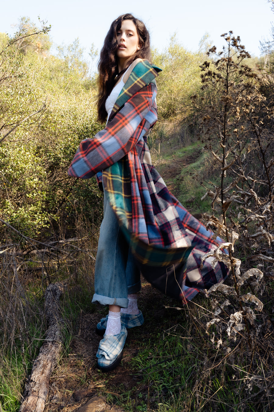 STUDIO-MULTI PLAID TRENCH JACKET