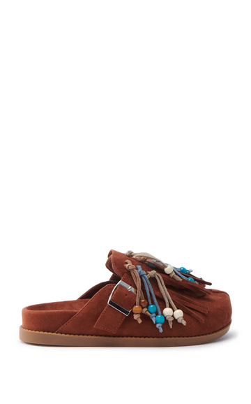 ABEILLE-BROWN TASSEL FLAT MULE