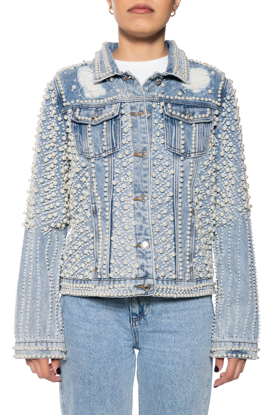 ALARA PEARL ENCRUSTED DENIM JACKET