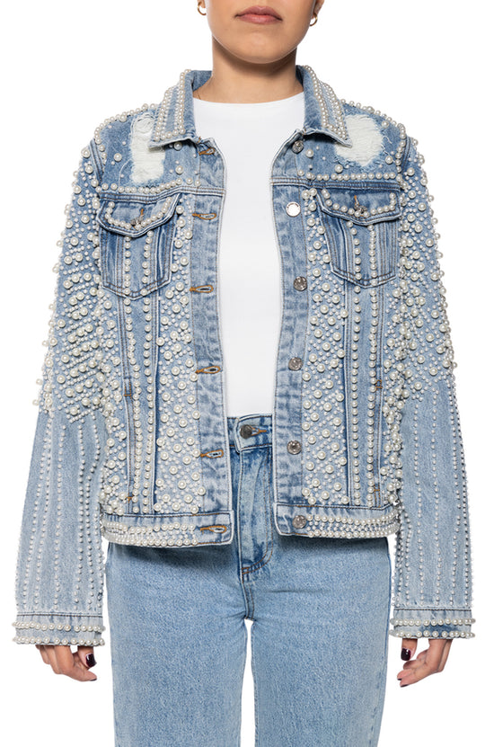 ALARA PEARL ENCRUSTED DENIM JACKET