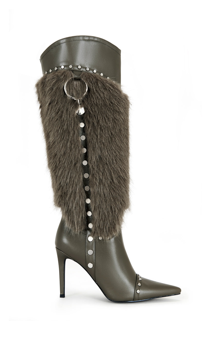 ALISETTE-OLIVE FAUX FUR STILETTO BOOT