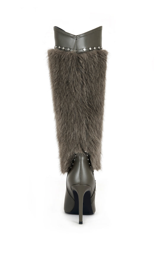 ALISETTE-OLIVE FAUX FUR STILETTO BOOT